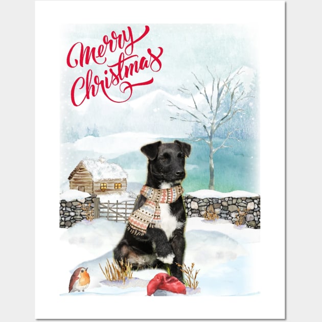 Patterdale Terrier Dog Merry Christmas Wall Art by Puppy Eyes